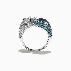 Effy Jewelry Signature 14K White Gold Blue and White Diamond Panther Ring, 1.48 TCW | Rings