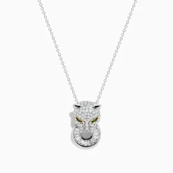 Effy Jewelry Signature 14K White Gold Diamond and Emerald Panther Pendant | Necklaces & Pendants