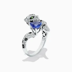 BH Multi Signature 14K White Gold Tanzanite and Diamond Panther Ring, 2.07 TCW | Rings
