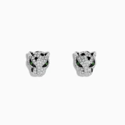Effy Jewelry Signature 14K White Gold Tsavorite and Diamond Panther Stud Earrings | Earrings