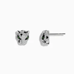 Effy Jewelry Signature 14K White Gold Tsavorite and Diamond Panther Stud Earrings | Earrings