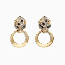 Effy Jewelry Signature 14K Yellow Gold Diamond Emerald Panther Earrings, 0.93 TCW | Earrings