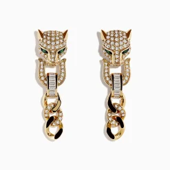 Effy Jewelry Signature 14K Yellow Gold Diamond and Emerald Panther Earrings | Earrings