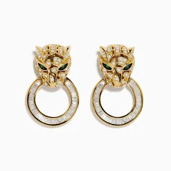 Effy Jewelry Signature 14K Yellow Gold Diamond and Emerald Panther Earrings | Earrings