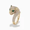 BH Multi Signature 14K Yellow Gold Diamond and Emerald Panther Ring, 1.43 TCW | Rings