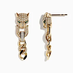 Effy Jewelry Signature 14K Yellow Gold Diamond and Emerald Panther Earrings | Earrings