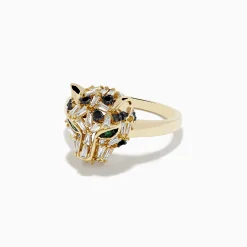 BH Multi Signature 14K Yellow Gold Diamond and Emerald Panther Ring | Rings