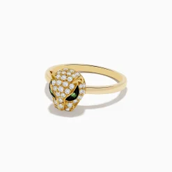 Effy Jewelry Signature 18K Yellow Gold Diamond and Tsavorite Panther Ring | Rings