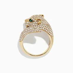 BH Multi Signature 14K Yellow Gold Diamond and Emerald Panther Ring, 1.43 TCW | Rings