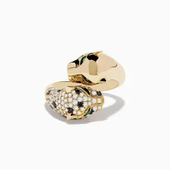 Effy Jewelry Signature 14K Yellow Gold Diamond and Emerald Double Panther Ring | Rings