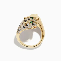 Effy Jewelry Signature 14K Yellow Gold Diamond and Emerald Double Panther Ring | Rings