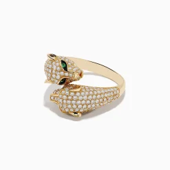 Effy Jewelry Signature 14K Yellow Gold Diamond and Emerald Panther Bypass Ring | Rings