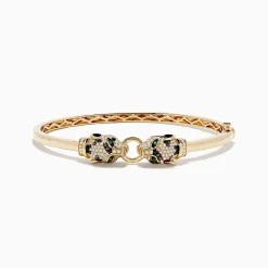 BH Multi Signature 14K Yellow Gold Emerald and Multi Diamond Bangle | Bracelets