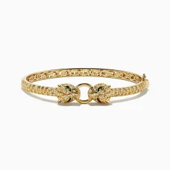 Effy Jewelry Signature 14K Yellow Gold Emerald and Diamond Panther Bangle | Bracelets