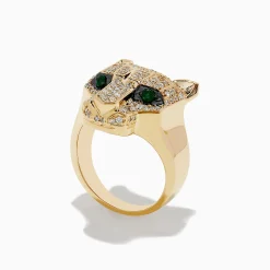 BH Multi Signature 14K Yellow Gold Emerald and Diamond Panther Ring | Rings