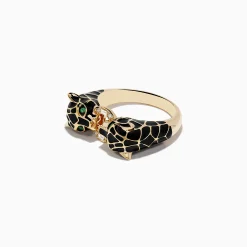 Effy Jewelry Signature 14K Yellow Gold Emerald and Diamond Black Enamel Panther Ring | Rings