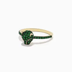 BH Multi Signature 14K Yellow Gold Emerald and Tsavorite Panther Ring, 0.57 TCW | Rings