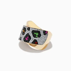 Effy Jewelry Signature 14K Yellow Gold Multi Sapphire, Black and White Diamond Animal Print Ring | Rings