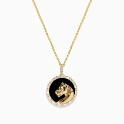 Effy Jewelry Signature 14K Yellow Gold Onyx Emerald and Diamond Panther Pendant | Necklaces & Pendants