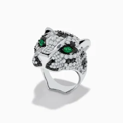 Effy Jewelry Signature Panther Head 14K White Gold Diamond u0026 Emerald Ring | Rings