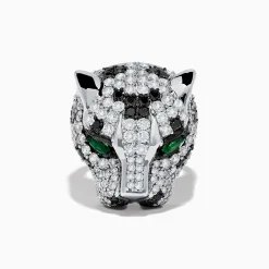 Effy Jewelry Signature Panther Head 14K White Gold Diamond u0026 Emerald Ring | Rings