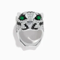 Effy Jewelry Signature Panther Head 14K White Gold Diamond u0026 Emerald Ring | Rings