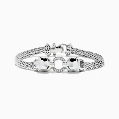 Effy Jewelry Signature Sterling Silver Diamond and Tsavorite Panther Bracelet, 0.16 TCW | Bracelets