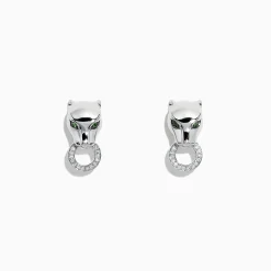 Effy Jewelry Signature Sterling Silver Diamond and Tsavorite Panther Stud Earrings, 0.16 TCW | Earrings
