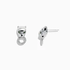 Effy Jewelry Signature Sterling Silver Diamond and Tsavorite Panther Stud Earrings, 0.16 TCW | Earrings
