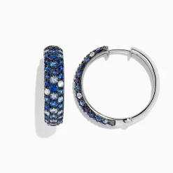 BH Multi Splash Silver Blue Sapphire 1" Hoop Earrings, 3.97 TCW | Earrings