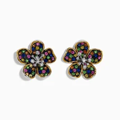 Effy Jewelry Splash Sterling Silver Diamond, Sapphires u0026 Tsavorite Flower Earrings | Earrings