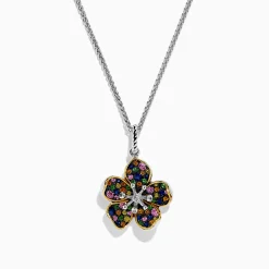 Effy Jewelry Splash Sterling Silver Diamond, Sapphires u0026 Tsavorite Flower Necklace | Necklaces & Pendants