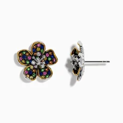 Effy Jewelry Splash Sterling Silver Diamond, Sapphires u0026 Tsavorite Flower Earrings | Earrings
