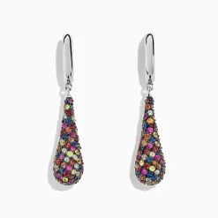 BH Multi Splash Sterling Silver Multi Color Sapphire Drop Earrings, 4.10 TCW | Earrings
