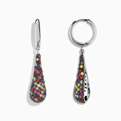 BH Multi Splash Sterling Silver Multi Color Sapphire Drop Earrings, 4.10 TCW | Earrings