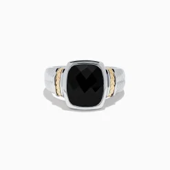 Effy Jewelry 925 Sterling Silver and 14K Yellow Gold Onyx Ring | Rings