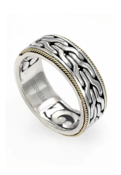 Effy Jewelry 925 Sterling Silver and 18K Yellow Gold Men's Band Ring | Mens