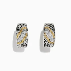 Effy Jewelry 925 Sterling Silver and 18K Yellow Gold Diamond Earrings, 0.12 TCW | Earrings