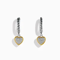 Effy Jewelry 925 Sterling Silver and 18K Yellow Gold Diamond Heart Drop Earrings | Earrings