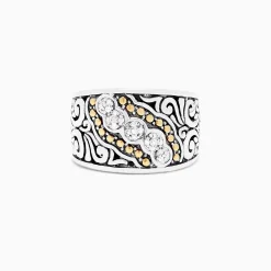 Effy Jewelry 925 Sterling Silver and 18K Yellow Gold Diamond Ring, 0.10 TCW | Rings