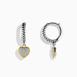Effy Jewelry 925 Sterling Silver and 18K Yellow Gold Diamond Heart Drop Earrings | Earrings
