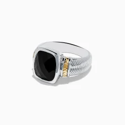 Effy Jewelry 925 Sterling Silver and 14K Yellow Gold Onyx Ring | Rings