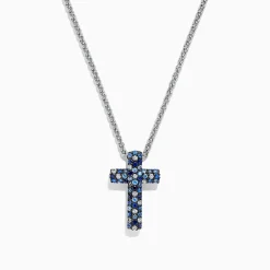 Effy Jewelry 925 Sterling Silver Blue Sapphire Splash Cross Pendant, 0.95 TCW | Necklaces & Pendants