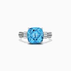 Effy Jewelry 925 Sterling Silver Blue Topaz and Diamond Ring, 5.05 TCW | Rings