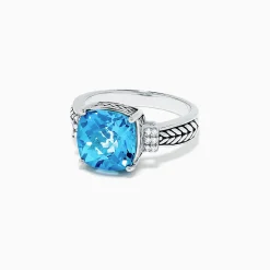 Effy Jewelry 925 Sterling Silver Blue Topaz and Diamond Ring, 5.05 TCW | Rings
