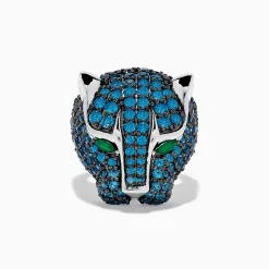 BH Multi 925 Sterling Silver Blue Topaz and Green Onyx Panther Ring | Rings