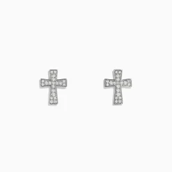 Effy Jewelry 925 Sterling Silver Diamond Cross Stud Earrings | Earrings