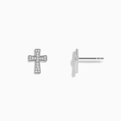 Effy Jewelry 925 Sterling Silver Diamond Cross Stud Earrings | Earrings