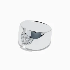 Effy Jewelry 925 Sterling Silver Diamond Heart Wide Band Ring | Rings
