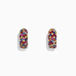 Effy Jewelry 925 Sterling Silver Multi Sapphire Splash Huggie Hoop Earrings, 2.29 TCW | Earrings